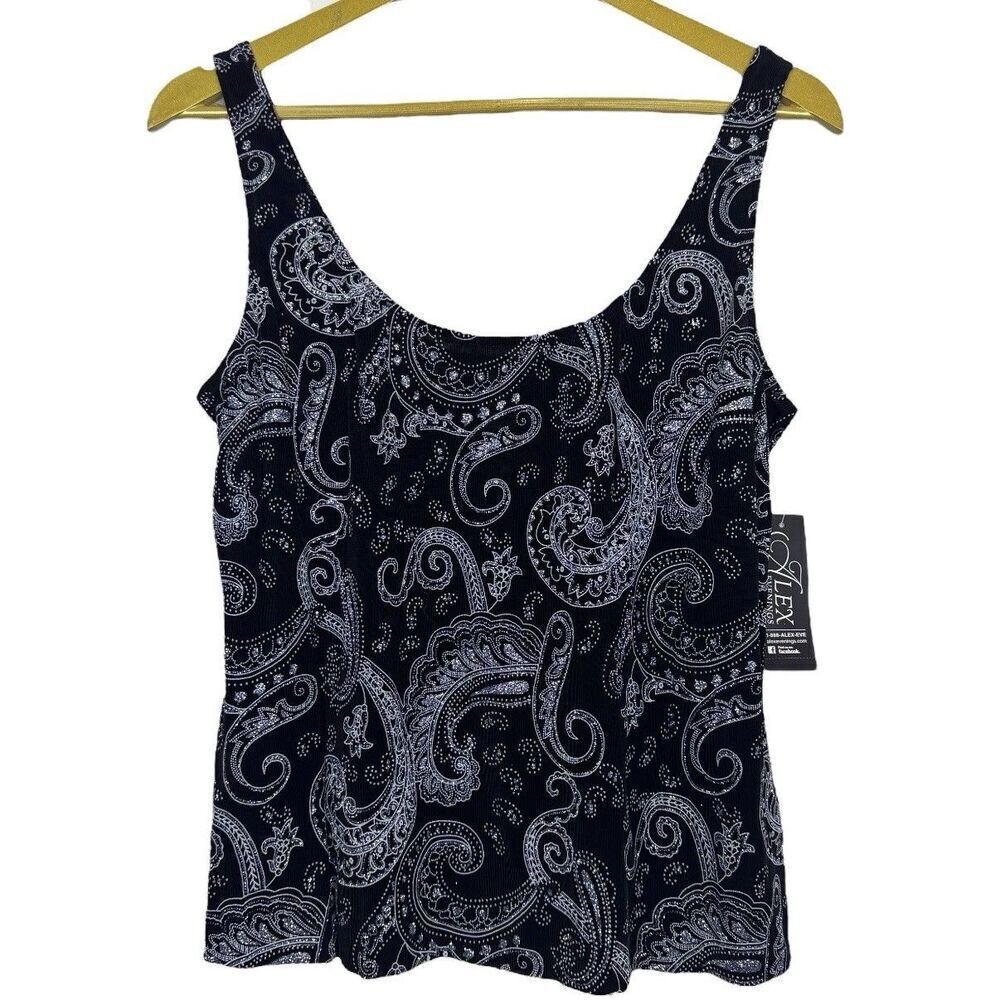 Vintage Alex Evenings Paisley Glittered Tank Top Size XL Black Purple Grunge Y2K
